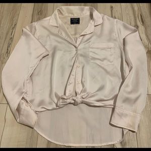 Light pink satin button up blouse